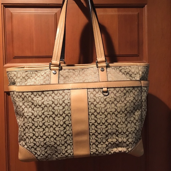 Large Tan Fabric Coach purse - Picture 1 of 8